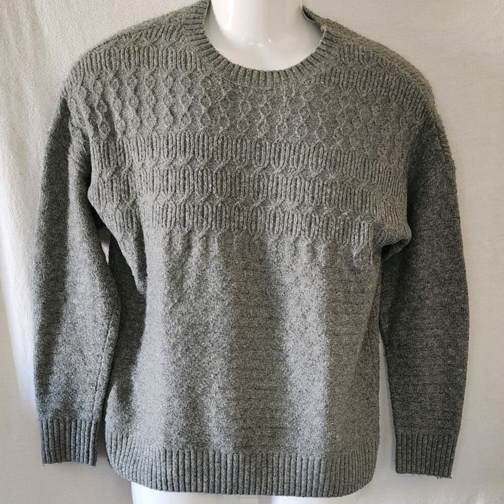 CJ Banks VTG Gray Chunky Knit Crewneck Long Sleeve Sweater Pattern Design W Smal
